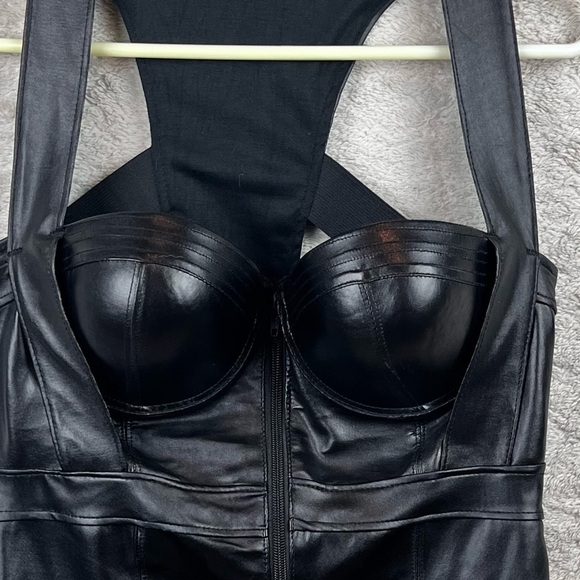 Black Faux Leather Bustier Large Coquette Goth Sexy - Picture 1 of 16